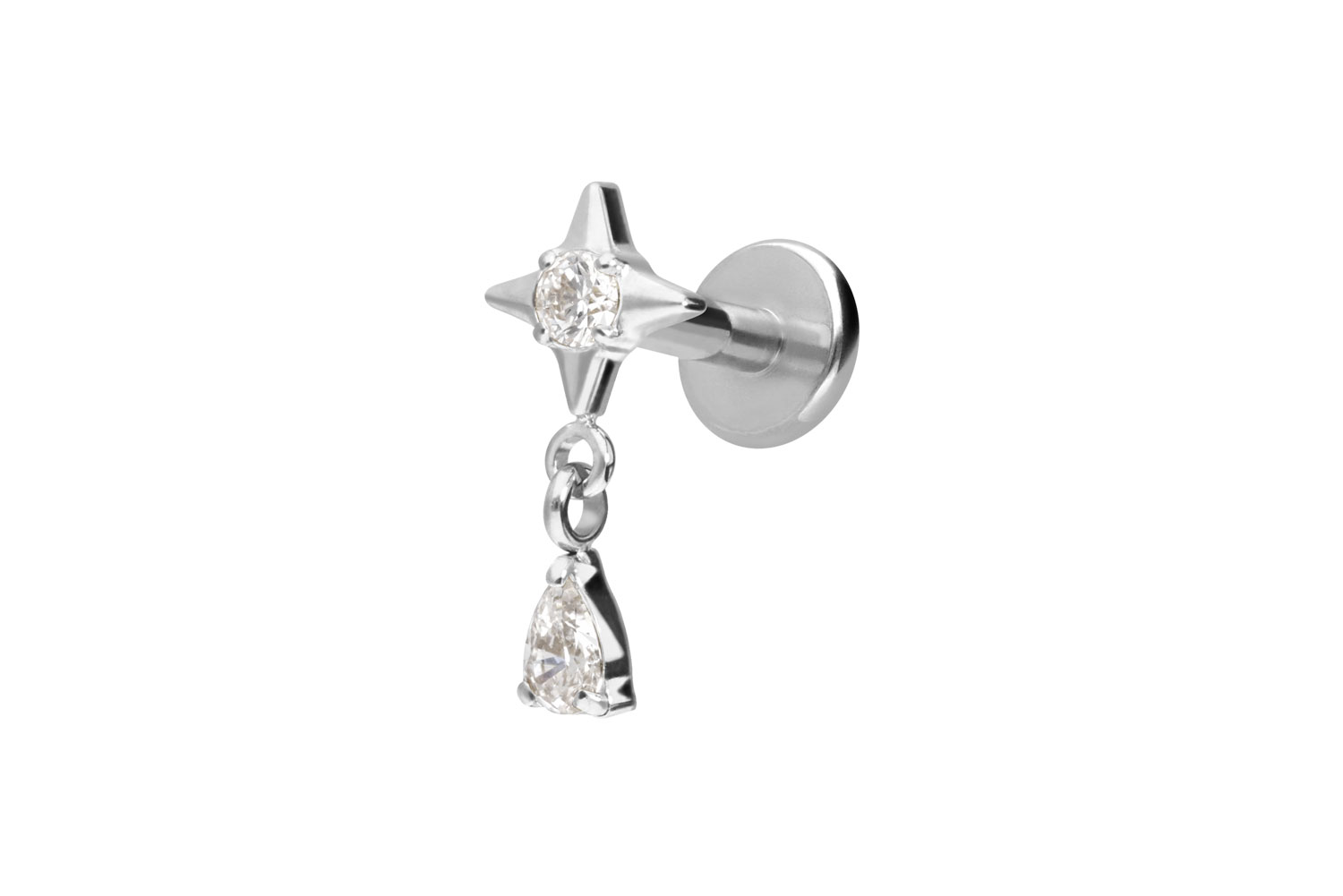 Titan Labret Piercing mit Innengewinde STERN + KRISTALLTROPFEN